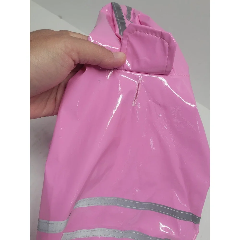 Pink Glossy Pet Raincoat Reflective Stripes Hooded Small Dog Cat Jacket‎ S